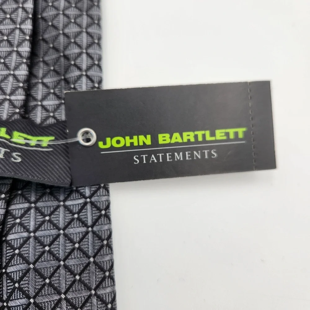 John Bartlett Statements Mens‎ Black Geometric Grid Pattern Silk Formal Neck Tie